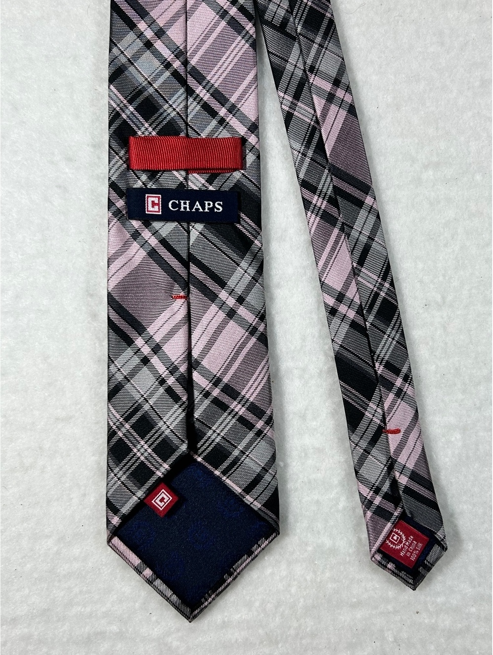 Chaps Handmade 100% Silk Plaid Tie in Pink, Black, and Gray